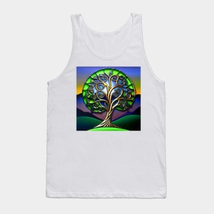 Celtic Stained Glass Tree of Life at Sunset Tank Top